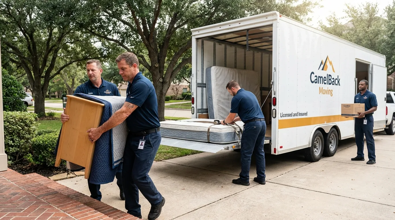 Crew loading residential truck for cross-state move from Bakersville, NC