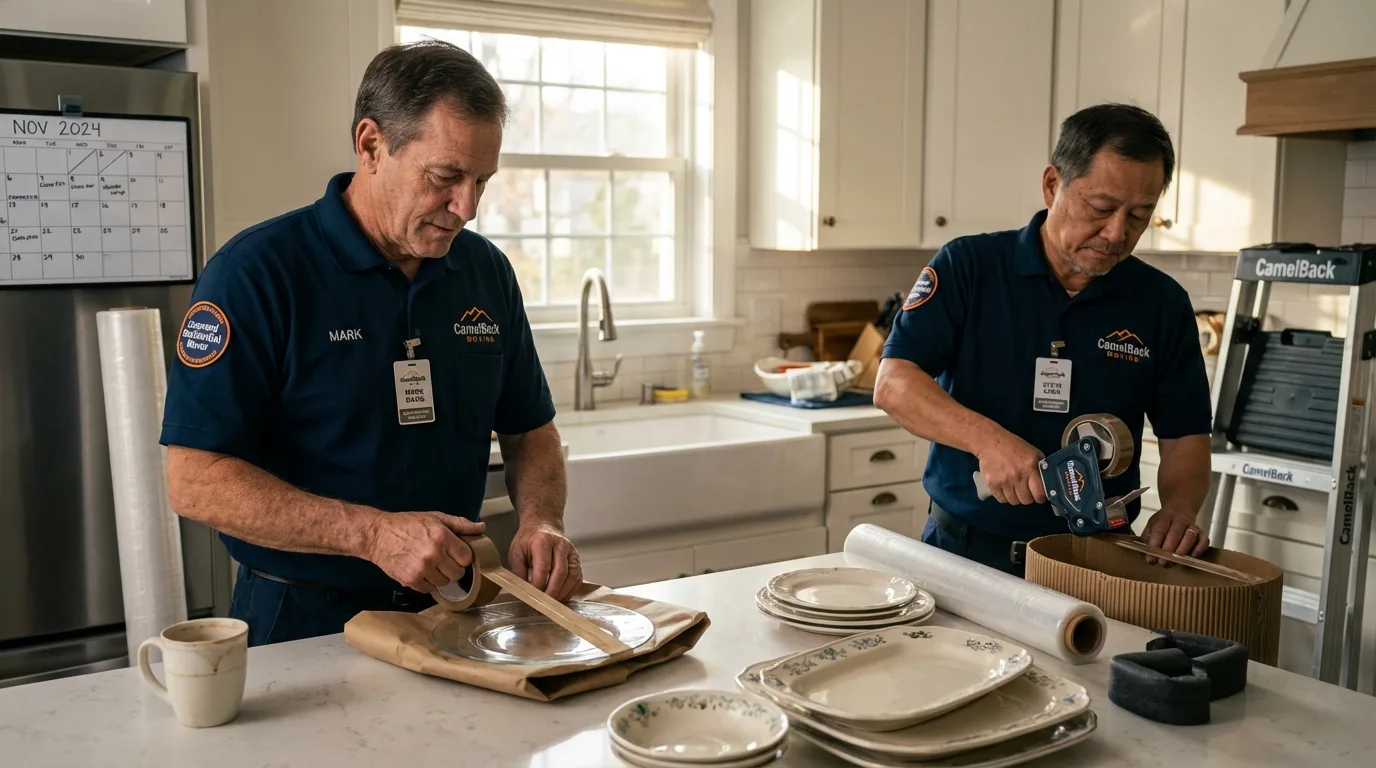Professional crew packing kitchen dishware in Bakersville, NC